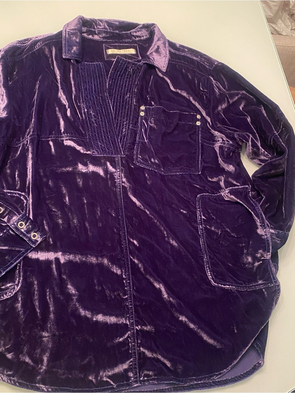 Free People We The Free Purple Crushed Velvet Tunic Top L